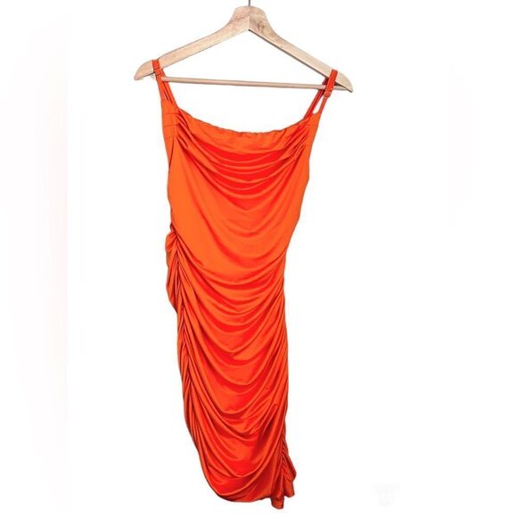 Dress Spaghetti Strap Bodycon Party Club Midi Dress Orange. - Picture 2 of 10